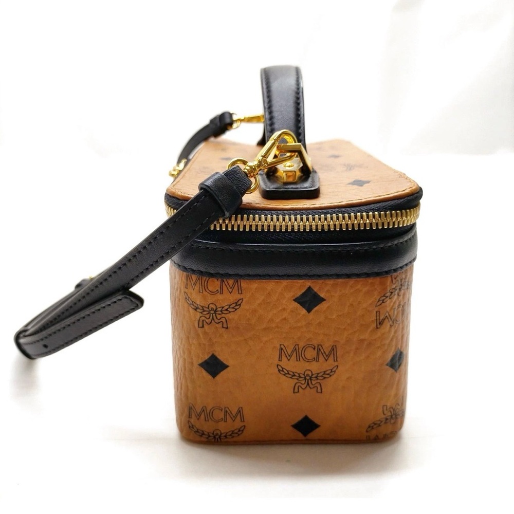 MCM Visetos Rockstar Vanity Case 2way Bag w/cognac coated canvas &black leather - Picture 4 of 15